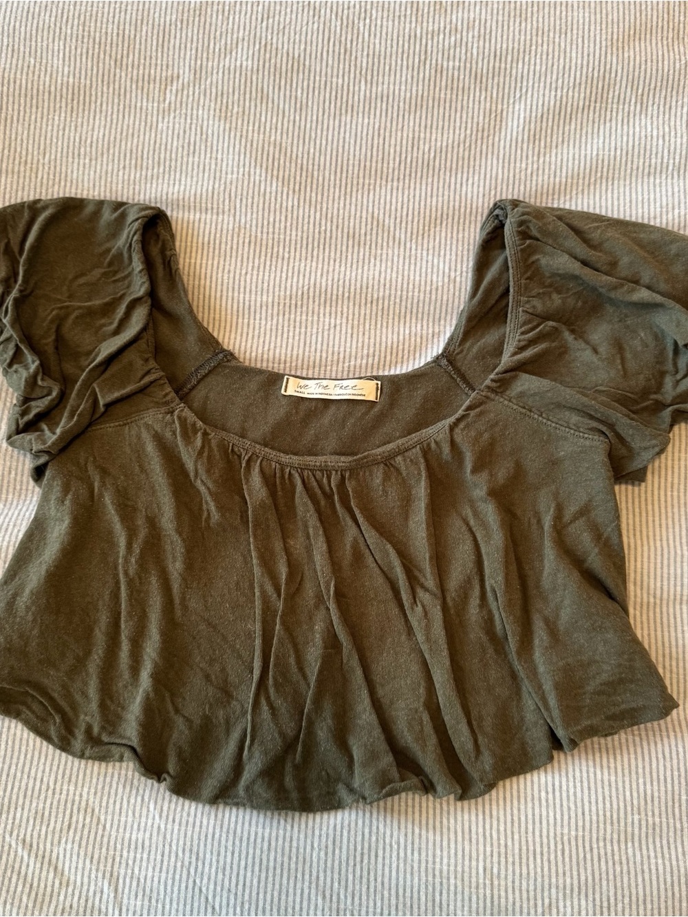 We The Free Olive Green Puff Sleeve Crop Top